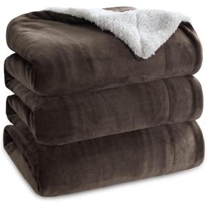 Bedsure GentleSoft Sherpa Fleece Blanket Queen Size for Bed, Non-Heated, Thick and Warm Throw for Women and Men, Soft Fuzzy Plush Queen Blanket for Winter, Brown, 90x90 Inches