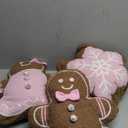 HunnmingRe 3 Pcs Christmas Throw Pillows Plush Gingerbread Men Gingerbread House Snowflake Shaped Pillow for Christmas Winter Holiday Party Outdoor Bedroom Cushion Decoration(Pink)