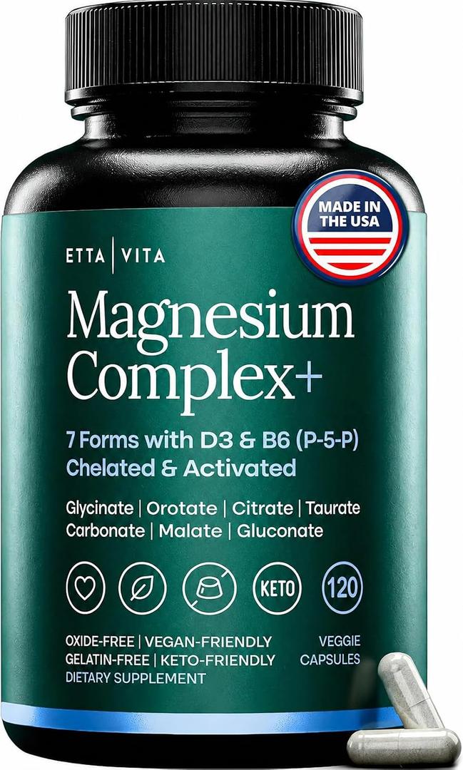 Magnesium Complex for Women & Men 500mg (7-in-1) with VIT D3 & B6-120 Ct, Exp 11/2028