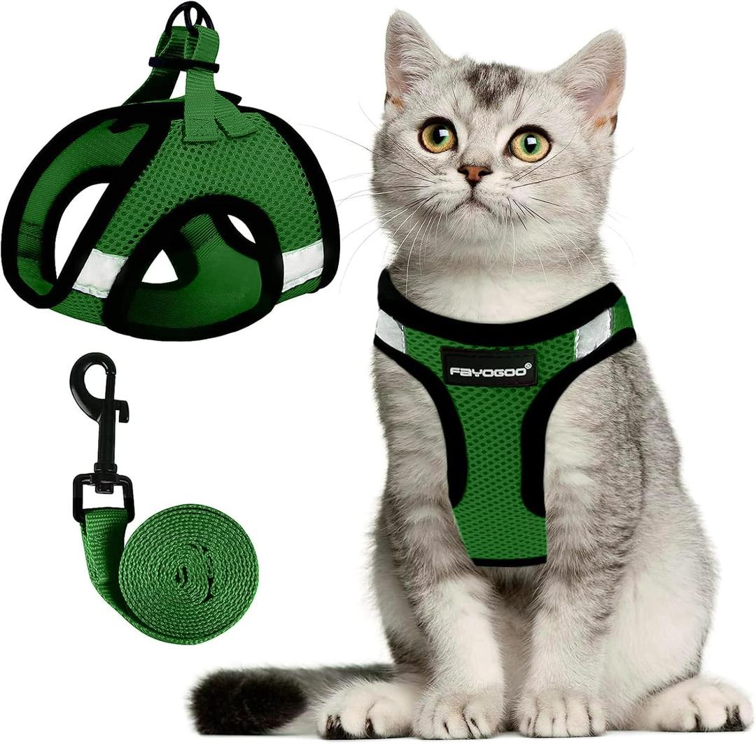 FAYOGOO Cat Harness, Cat Leash and Harness Set for Walking Escape Proof, Harness for Small Cats/Small Dogs, Large Kitten/Puppy Harness and Leash, Harness for Cats (Neon Green, X-Large)
