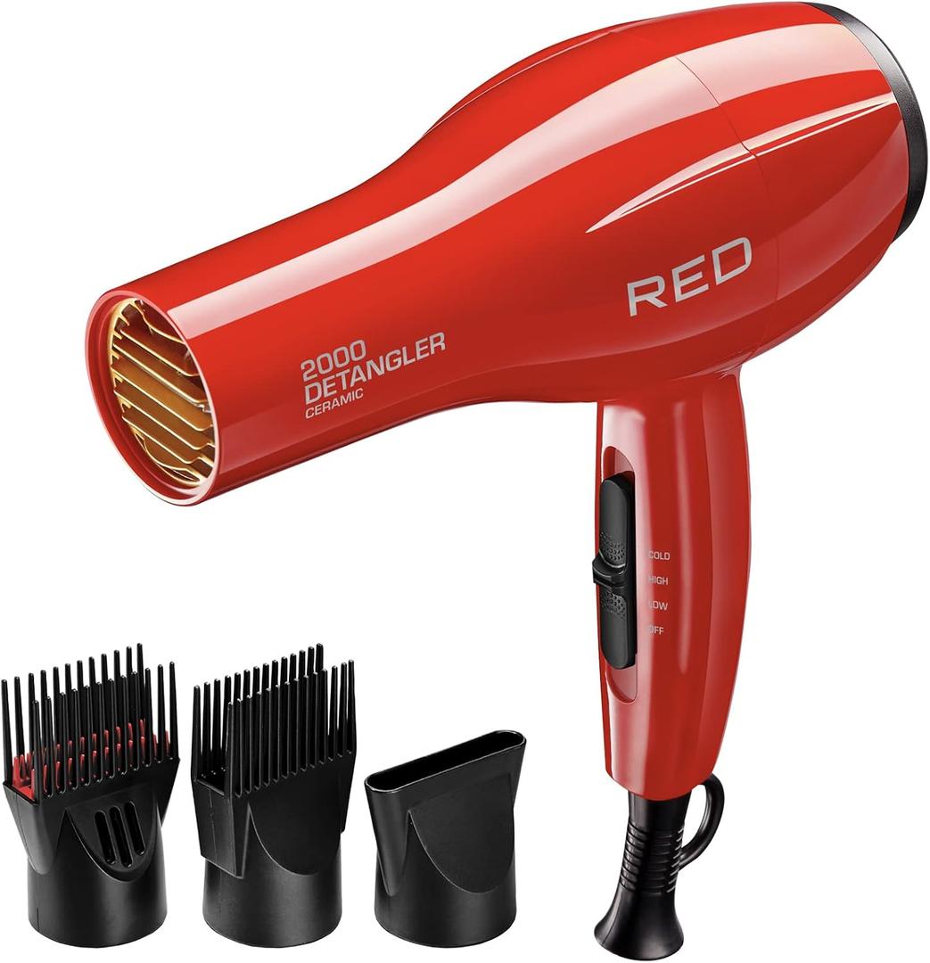 Kiss Products Red Detangler Dryer Plus 3 Attachments, 1.75 Pound