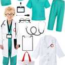 12 PCS Doctor Costume for Kids,Scrubs with Lab Coat/Nurse Costume Kids Set,Girls Boys Doctor Career Day Costumes (10-11 Years, Green)