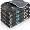 Panelee 4pcs Washable Pads Waterproof Dog Blanket Cat Bed Sofa Protector Soft Blanket Plush Reversible Throw Blanket Paw Pattern Warm for Small Dogs (Black)