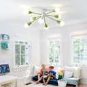 Green Sputnik Ceiling Light Fixture, 8-Lights Modern Sputnik Chandeliers for Dining Room,Indoor Kitchen Island Lighting for Bedroom Porch Entryway Living Room