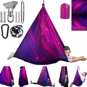 Sensory Swing for Kids Indoor & Outdoor Double Layer Therapy Cuddle Swing with 360 Swivel Hanger Kit Adjustable Swings for Child and Adult with Aspergers Autism (Galaxy Purple)