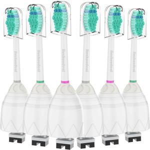 Toothbrush Replacement Heads for Philips Sonicare E-Series, Essence, Elite, Advance, CleanCare Screw-on Electric Toothbrush Heads HX7022/66, 6 Pack