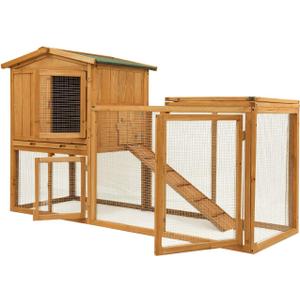 Ogrmar Chicken Coop Large Wooden Outdoor Bunny Rabbit Hutch Hen Cage with Ventilation Door, Removable Tray & Ramp Garden Backyard Pet House Chicken Nesting Box