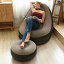 Inflatable Lounge Chair for Adults, Folding Portable Lazy Sofa with Foot Stool Lazy Flocking Recliner Chair Air Couch Sofa for Indoor Outdoor Travel CampingNo Pump