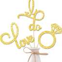 Wedding Engagement Party Centerpieces for Table 12pcs Gold Glitter Diamond Ring Love I Do Centerpiece Sticks Marriage Anniversary Party Decorations for Bridal Shower Valentines Party Supplies
