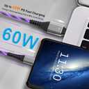 USB C to USB C Cable, Light up iPhone 15 Charger Cord 6ft, 60W/3A LED Type C Fast Charging Cable for iPhone 15 Por Max Plus/MacBook Air/Pro, iPad Pro 12.9/11, for Samsung Galaxy S23/S22 (Purple)