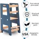 WOOD CITY Kitchen Step Stool - Safe Montessori Standing Tower for Kids with Safety Rail, Height Adjustable Toddler Ideal Helper for Learning New Skills, Anti-Slip Protection for Bathroom - Deep Blue