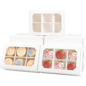 Zealax 9 Inch Bakery Boxes with Window and Dividers Cookie Packaging Small Treats for Gift Giving, Macaron Boxes Treat Boxes for Mini Cupcakes, Chocolate Covered Strawberries, 10 Pack, 9x6x2.5 Inch (White)