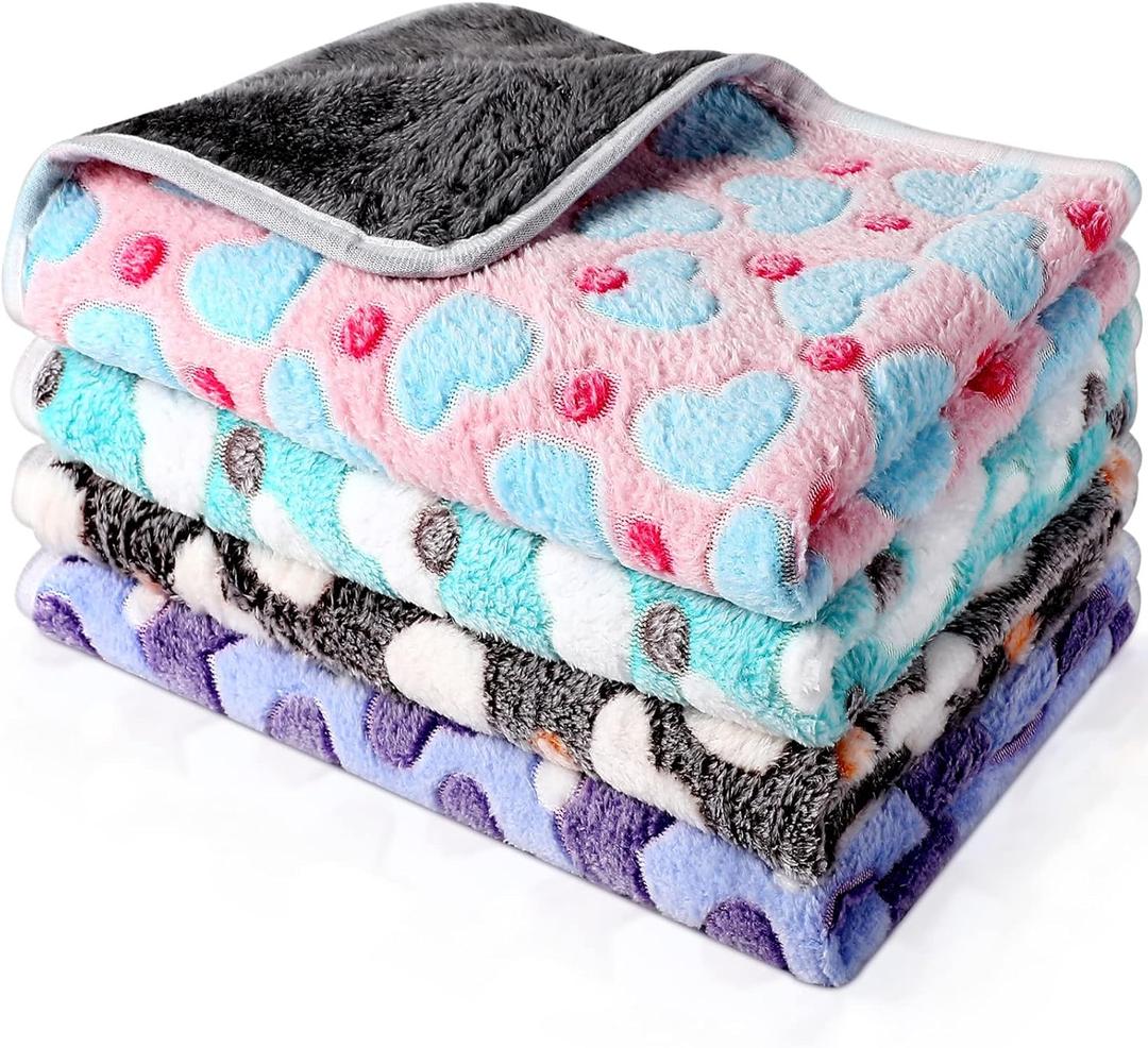 Reginary 4 Pcs Waterproof Guinea Pig Blankets Washable Small Animal Fleece Bedding Absorbent Guinea Pig Cage Liners Reusable Pet Pee Pad Sleep Mat for Hamster Ferret (Heart Pattern, 12 x 12 Inch)