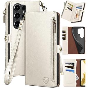 XcaseBar Compatible with Samsung Galaxy S25 Ultra Wallet case with Zipper Credit Card HolderRFID Blocking,Flip Folio Book PU Leather Phone case Shockproof Cover Women Men for S25 Ultra case White