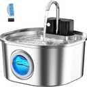 Voluas Stainless Steel Cat Water Fountain: 108oz/3.2L Wireless Cat Fountain Battery Operated for Drinking Indoor, Automatic Pet Water Dispenser Bowl with Ultra Quiet Pump, Easy Clean BPA-Free, 1Filter