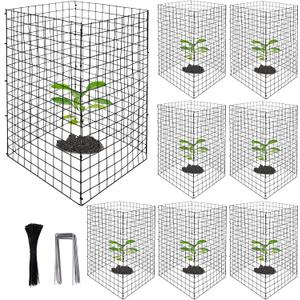 DECOHS 8 Packs Wire Plant Protectors from Animals- 20 x 12 Inch Heighten Square Garden Wire Plant Cages Mesh- Metal Garden Plant Cloche Protection Barricades for Protecting Plants Vegetables Flowers