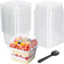 YOIYINI 25Pcs 8oz Mini Square Clear Dessert Cups with Lids and Spoons,Plastic Ice Cream Containers,Fruit Cups with Lid for Party,Disposable Dessert Cups for Fruit,Salads,Cupcakes,Parfait,Pudding