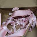 Celbreez Ballet Heels for Women Closed Square Toe Bow Ballerina Heels Lace Up Pink High Heel Slingback Women's Pumps Strappy Stiletto Elegant Party Mary Janes Shoes, Size 9