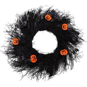 Halloween Wreath for Front Door 24 Inch, Cute Happy Halloween Decor for Indoor Outdoor Wall, Window & Home Hanging Sign Spooky Fall Wreath with Black Bats & Reflective Orange Pumpkins