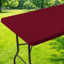Moosfor Spandex 6 Foot Rectangle Table Cloth, Elastic Fitted Tablecloths for Picnic, Stretch Washable Patio Table Cover for Outdoor, Camping, Banquet and Parties (Wine Red, 30"x72")