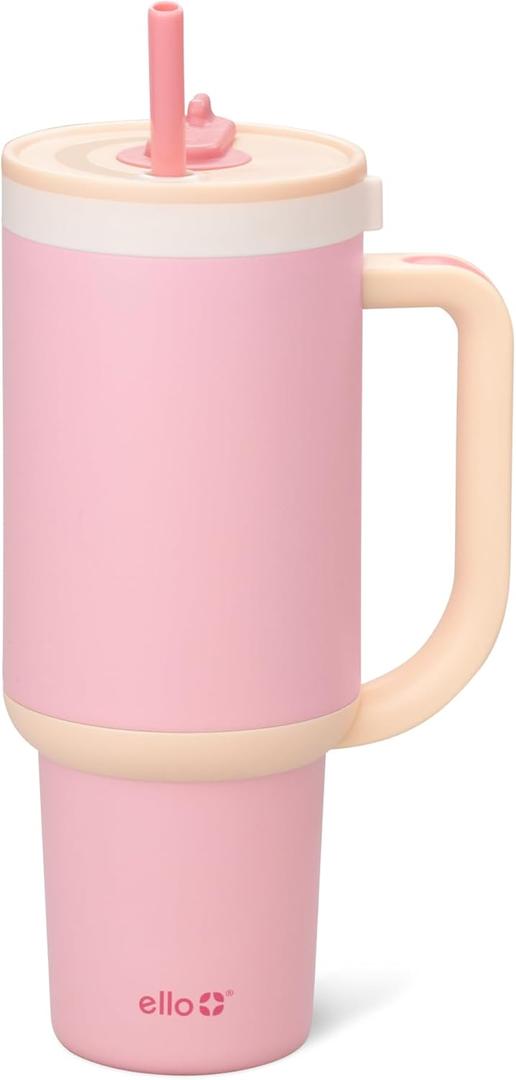 Ello Oasis 40 oz Tumbler with Handle & Retracting Straw | Reusable Insulated Stainless Steel Cup 100% Leakproof, Gifts for Teens Women Men | Keeps cold for 20 Hours, Cup Holder Friendly, Sunrise Glow