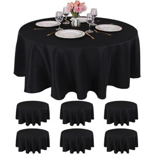 Kesfey 6 Packs Round Table Cloths 90 Inch Black Circle Bulk Linen Tablecloth Wrinkle Resistant Tablecloths Washable Polyester Fabric Round Table Cover for Wedding Camping Banquet Dining Party