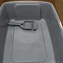 Large Cat Litter Box with High Sides, Open Top for Easy Access, Includes Scoop with Storage, 19" x 15" x 11.75", Grey/Beige