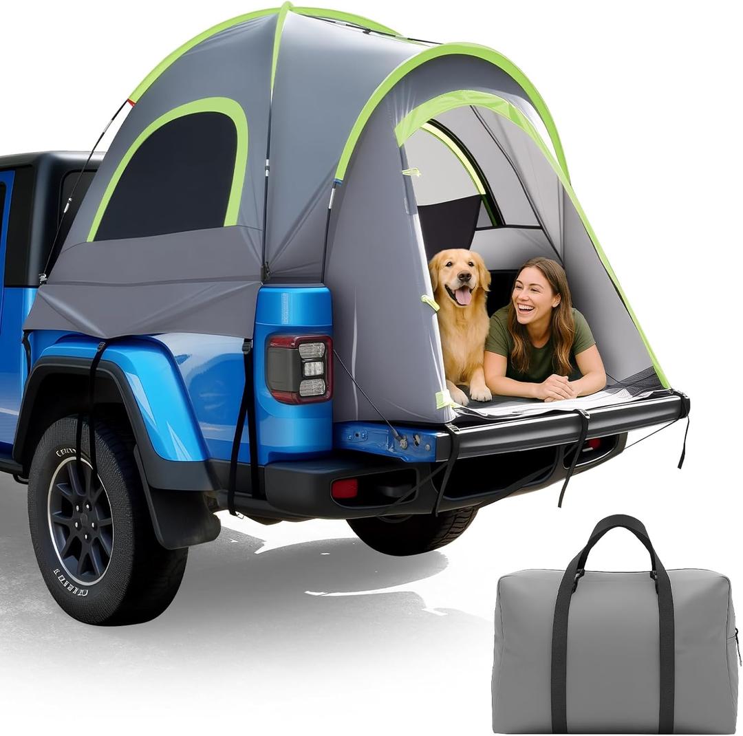 Pickup Jeep Truck Bed Tent, Tacoma Bed Tent, Tacoma Tent for 2 Person, Waterproof PU2000mm Double Layer with Rainfly, Full-Size Compact (5ft Grey & Green)