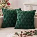 MIULEE Dark Green Christmas Throw Pillow Covers 18x18 Set of 2 Decorative Farmhouse Couch Throw Pillows Boho Shells Cute Soft Plush Wool Winter Pillowcases for Bedroom Living Room Sofa