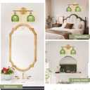 Gold Bathroom Light Fixtures Over Mirror, 2 Light Bathroom Vanity Light with Tulip Green Glass Lampshade, Vintage Vanity Lights for Bathroom Living Room Hallway
