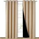 NICETOWN Living Room Completely Shaded Draperies, Privacy Protection & Noise Reducing Ring Top Drapes, Black Lined Insulated Window Treatment Curtain Panels(Biscotti Beige, 2 Pieces, W52 x L84)