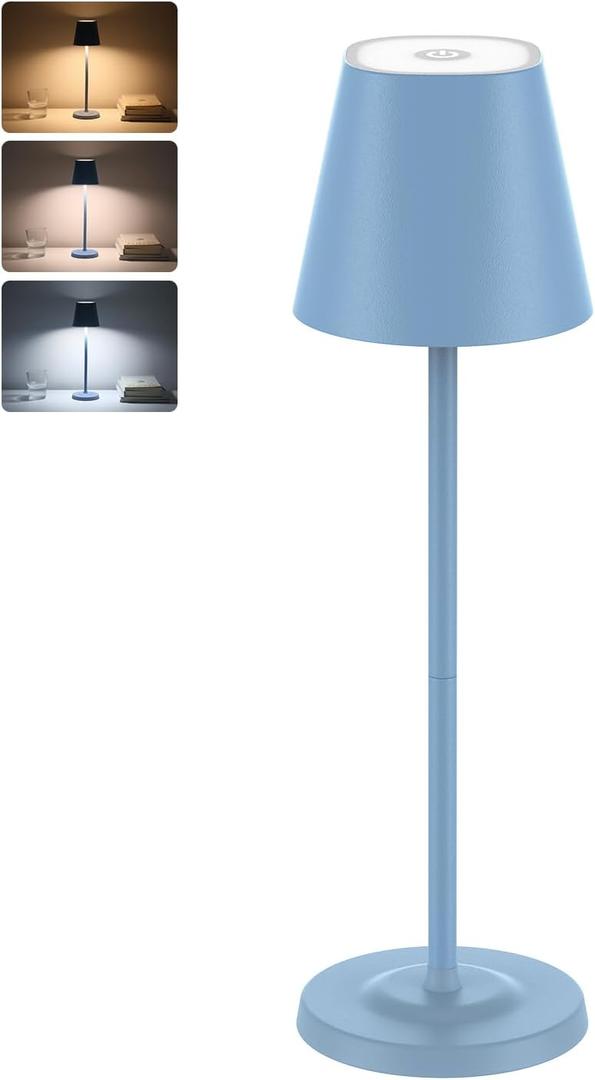 LED Cordless Table Lamp Rechargeable, 3-Height Adjustable, 5500mAh Battery Operated Lamp, 3-Color Dimming Touch Lamp, Portable Lamp for Dining, Bedroom,Camping, Outdoor, Indoor(Blue 1 Pc)