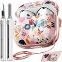 Inesore with Safety Lock for AirPods 4 Case Cover 2024,Floral Cute AirPod 4th Generation Case for Women Girly with Cleaner Kit and Keychain- Pink Berry Flower