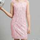 EXARUS Girls Sparkle Dress Sequin Tassel Teen Bodycon/A-Line Splice Furry Strap Graduation Dance Party Kids Cute Dresses (Pink)