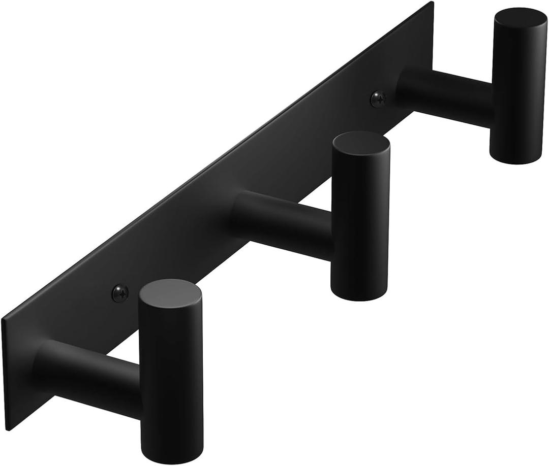 VAEHOLD Black Hat and Coat Wall Mount Rack - 3 Hooks for Robes, Bags, Keys, and Towels - Bathroom Towel Hanger Organizer (1 Pack) (T Shape 3 Hooks 1 Pack, Black)