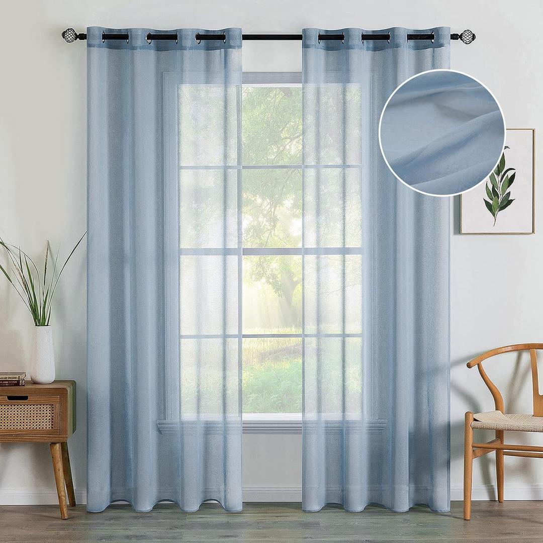 MIULEE 2 Panels Dusty Blue Semi Sheer Window Curtains - Elegant Grommet Top Voile Drapes/Treatment - Linen Textured for Bedroom Living Room (54X72 Inches)