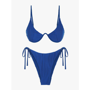 ZAFUL Women's Bikini Sets Ribbed Two Piece Swimsuits Underwire Adjustable Back Clasp Bathing Suit Side Tie Thong Swimwear M