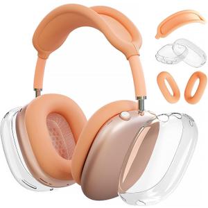 Silicone Case for AirPods Max (2024/2020),Clear Soft TPU Ear Cups Sheel, Ear Pad Cover,Headband Cover for AirPods Max(USB-C/Lightning),Transparent Accessories for Apple Headphone,Orange