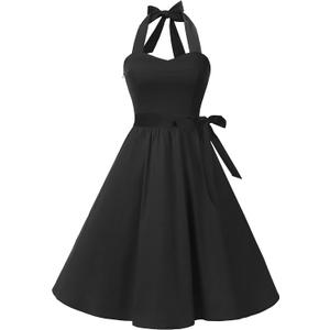 Topdress Women's Vintage Polka Audrey Dress 1950s Halter Retro Cocktail Dress Black M