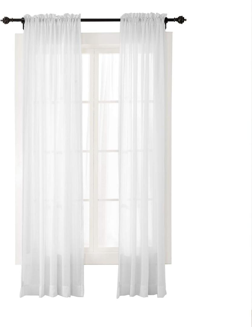 Drapifytex Solid Voile Curtain Rod Pocket Drapery Living Room Curtain 84 inches Width 84 inches Long White Curtain (1 Panel)