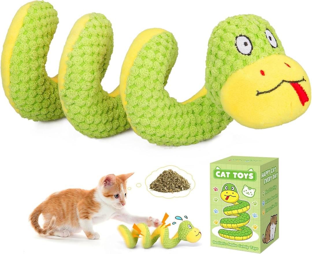 Retro Shaw 14" Large Crinkle Snake Cat Toy, Catnip & Silvervine Infused, Durable Chew Resistant Plush for Aggressive Chewers, Realistic Stuff Snake Interactive Kicker Toy for Large Indoor Cats