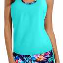 Yonique 3 Piece Athletic Tankini Swimsuits for Women with Shorts Swim Tank Tops with Sports Bra and Boyshorts Bathing Suits (Medium, Aqua Colorful Floral)