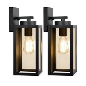 Outdoor Wall Light Fixtures, Exterior Waterproof Lanterns, Porch Sconces Wall Mounted Lighting with E26 Sockets & Glass Shades, Modern Matte Black Wall Lamps for Patio Front Door Entryway, 2-Pack