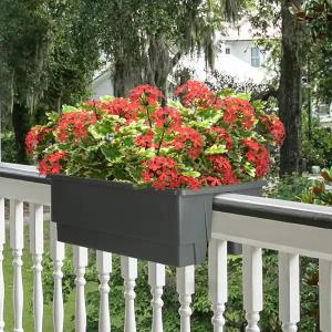 Sliner 3 Pack 24 Inch Railing Planter Box Hanging with Metal Brackets Adjustable Deck Planters for Railings, Balcony Planters Window Flower Pots for Outdoor Indoor(Black)