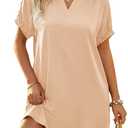 Wenrine Women Swimsuit Coverup Shirt Dress Collared V Neck Short Sleeve Bathing Suit Cover Up Summer Beach Vacation Outfits (Beige)