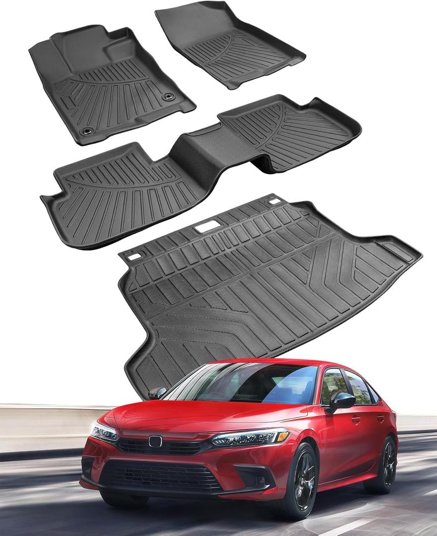 DrCarNow Floor Mats for Honda Civic Hatchback 2026 2025 2024 2023 2022 (Only Hatchback),All Weather Floor Liners TPE Trunk Mats Cargo Liner Full Set for Honda Civic Accessories 2022-2026 Black