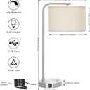 Table Lamp for Living Room, Modern Bedside Lamp with USB C+A Ports, Fully Dimmable Nightstand Lamp with Beige Drum Shade, Silver Finish Side Table Lamp for Bedroom Office, 3000K LED Bulb Included