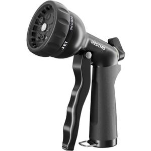 RESTMO Garden Hose Nozzle, Heavy Duty Water Hose Nozzle with 7 Adjustable Spray Patterns, High Pressure Hand Sprayer with Flow Control, for Watering Plants & Lawns, Washing Cars & Pets, Flash Black