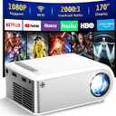 Mini Projector with WiFi and Bluetooth, Outdoor Portable Mini Projector for iPhone Supports 1080P with Built-in Speaker, Movie Projector for Home Theater Compatible with iOS/Android/PC/TV Stick/HDMI