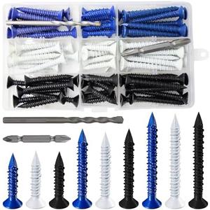 Wensilon(105 PCS) 3/16" Concrete Screw Anchor Kit Blue/Black/White Flat Head for Anchoring to Masonry, Block or Brick Stucco
